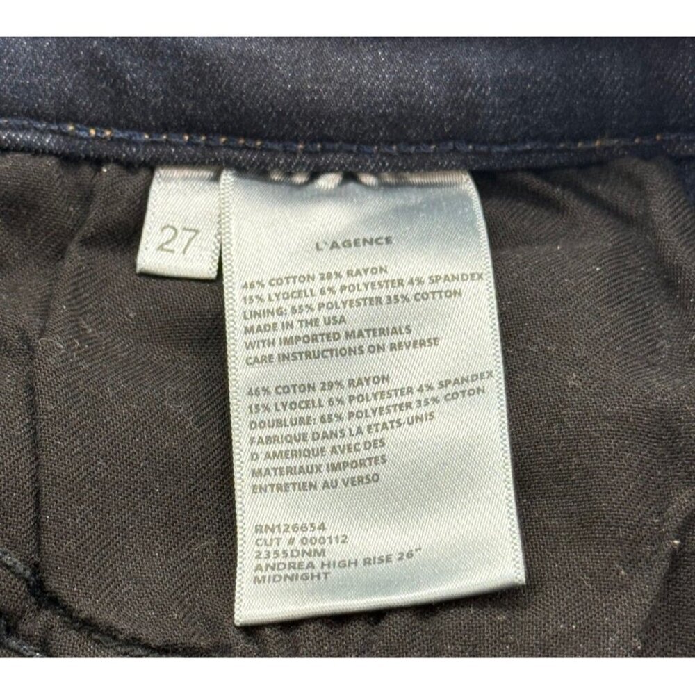 L'Agence Women's Andrea High Rise 26" Jeans in Midnight Dark Ankle Zip Size 27 - Picture 10 of 12